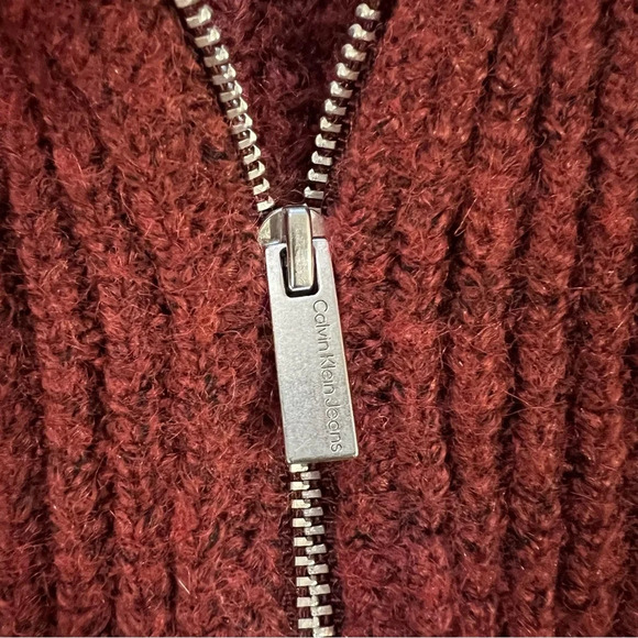 Calvin Klein Burgundy Half Zip Long Sleeve Crop Sweater Womens size small - Picture 4 of 11